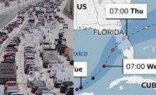 Screen auto che lasciano Tampa e screen percorso uragano
